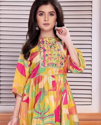 New Yellow Floral Printed Peplum yellow kids palazzo set for girl dress 2