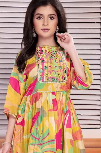 New Yellow Floral Printed Peplum yellow kids palazzo set for girl dress