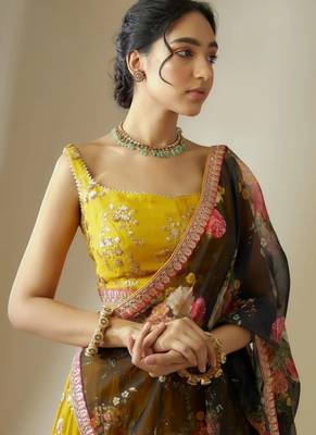 Yellow Georgette Floral sequin Work Lehenga Choli With Dupatta 5