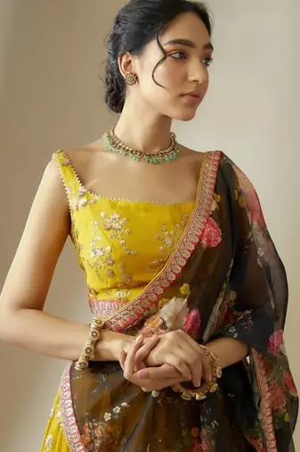 Yellow Georgette Floral sequin Work Lehenga Choli With Dupatta
