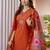 Orange Designer Straight Kurti Pant Dupatta Set With Embroidery And Hand Work