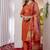Orange Designer Straight Kurti Pant Dupatta Set With Embroidery And Hand Work
