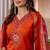 Orange Designer Straight Kurti Pant Dupatta Set With Embroidery And Hand Work
