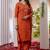 Orange Designer Straight Kurti Pant Dupatta Set With Embroidery And Hand Work