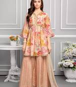 Beige Cream Printed Peplum kids palazzo set for girl dress