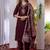 Wine Designer Straight Kurti Pant Dupatta Set With Embroidery And Hand Work