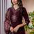 Wine Designer Straight Kurti Pant Dupatta Set With Embroidery And Hand Work