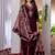 Wine Designer Straight Kurti Pant Dupatta Set With Embroidery And Hand Work