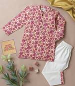 Boys pink circle and shapes printed cotton kurta pyjama set