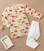Boys red elephant motif printed cotton kurta pyjama set