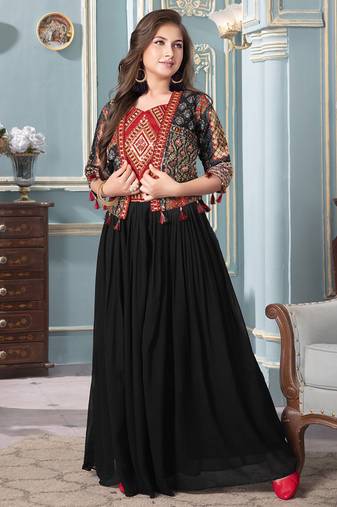 Black sequence georgette bustier top with palazzo & Jacket co-ords set for girls