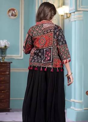 Black sequence georgette bustier top with palazzo & Jacket co-ords set for girls 2