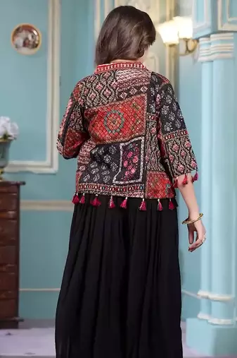 Black sequence georgette bustier top with palazzo & Jacket co-ords set for girls