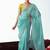 Aqua blue embroidered cut work fancy fabric ceremonial designer saree