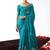 Turquoise blue embroidered cut work fancy fabric ceremonial designer saree
