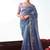 Light indigo embroidered cut work fancy fabric ceremonial designer saree