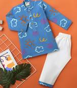 Boys blue sun and cloud printed cotton kurta pyjama set