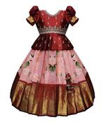 maroon Printed South Indian Pavadai Pattu Lehenga choli For Girls