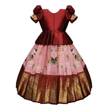 maroon Printed South Indian Pavadai Pattu Lehenga choli For Girls 2