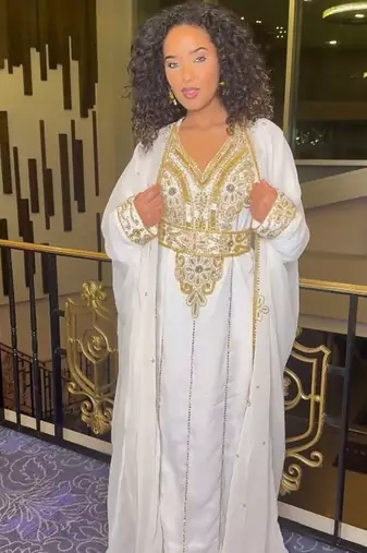 white Kaftan Zari Handcrafted Morrocan Arabic wedding dress