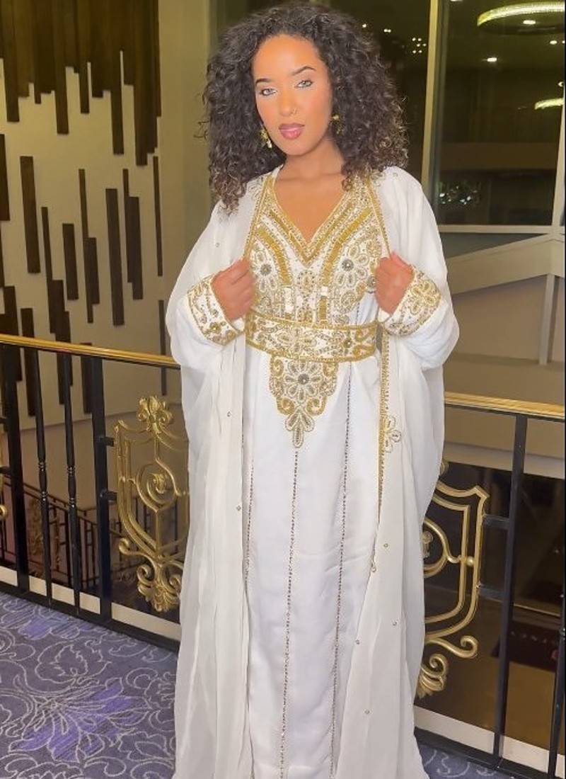white Kaftan Zari Handcrafted Morrocan Arabic wedding dress