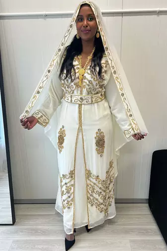 white Kaftan Zari Handcrafted Morrocan Arabic wedding dress
