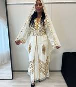 white Kaftan Zari Handcrafted Morrocan Arabic wedding dress