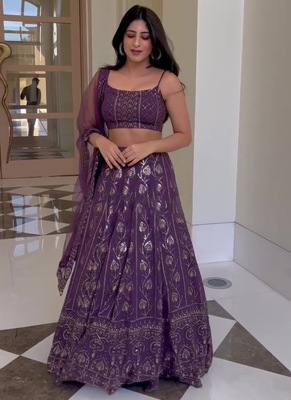 Purple Georgette Thread Zari sequin Embroidery Work Lehenga Choli 1
