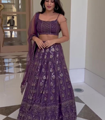 Purple Georgette Thread Zari sequin Embroidery Work Lehenga Choli