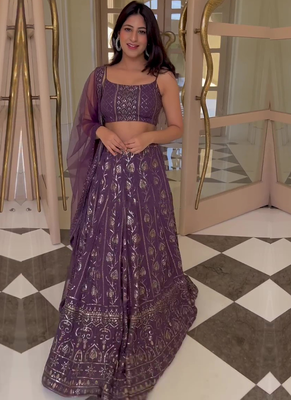 Purple Georgette Thread Zari sequin Embroidery Work Lehenga Choli 2