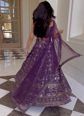 Purple Georgette Thread Zari sequin Embroidery Work Lehenga Choli 3