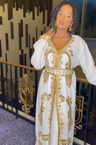 white Kaftan Zari Handcrafted Morrocan Arabic wedding dress