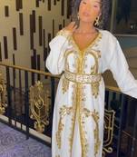 white Kaftan Zari Handcrafted Morrocan Arabic wedding dress