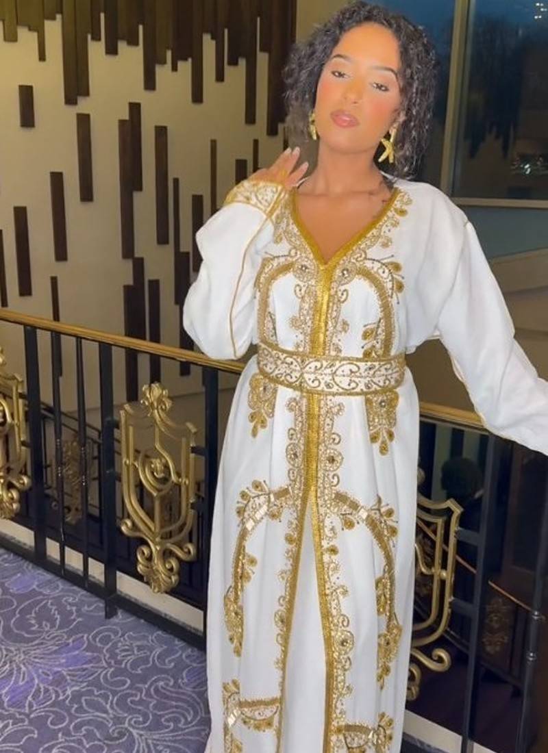 white Kaftan Zari Handcrafted Morrocan Arabic wedding dress