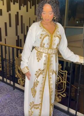 white Kaftan Zari Handcrafted Morrocan Arabic wedding dress 3