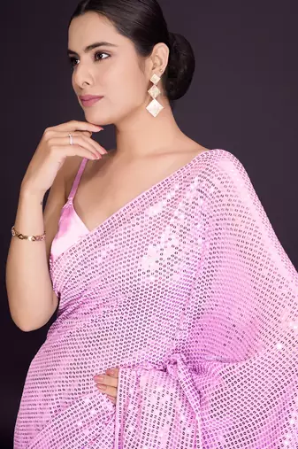 Embellished baby pink color  bollywood georgette saree with unstiched blouse
