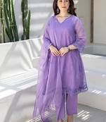 Lavender breeze embroidered chanderi stitched pant kurta set