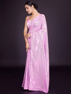 Embellished baby pink color  bollywood georgette saree with unstiched blouse 3