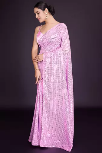 Embellished baby pink color  bollywood georgette saree with unstiched blouse