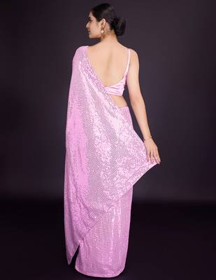 Embellished baby pink color  bollywood georgette saree with unstiched blouse 4