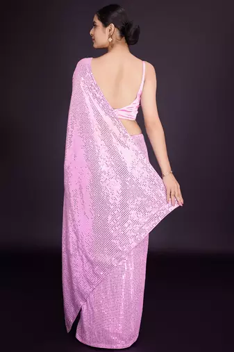 Embellished baby pink color  bollywood georgette saree with unstiched blouse