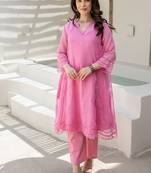 Gulab pink embroidered chanderi stitched pant kurta set