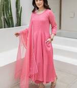 Rosewood bloom aari work chanderi stitched pant anarkali