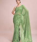 Embellished pista color  bollywood georgette saree with unstiched blouse