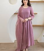 Lilac aari work chanderi stitched pant anarkali
