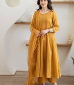 Sunlit mustard aari work chanderi stitched pant anarkali