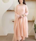 Peach aari work chanderi stitched pant anarkali