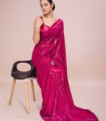 Embellished rose pink color  bollywood georgette saree with unstiched blouse