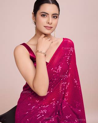Embellished rose pink color  bollywood georgette saree with unstiched blouse 2