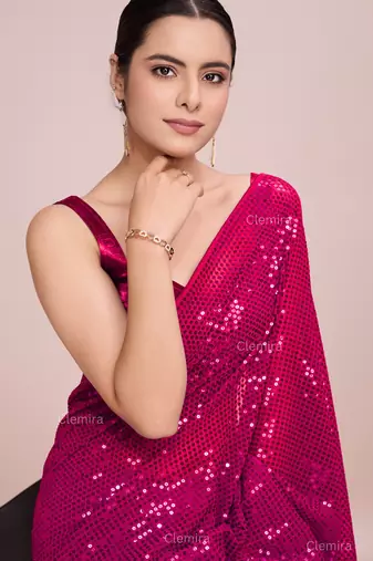 Embellished rose pink color  bollywood georgette saree with unstiched blouse